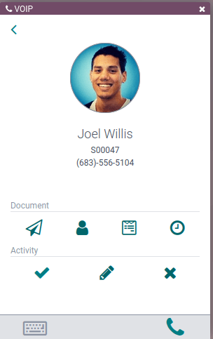 Activity control center on the VoIP widget.