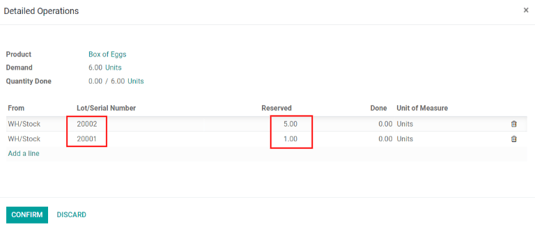 Детальний опис операцій перенесення показує лоти, які потрібно видалити.