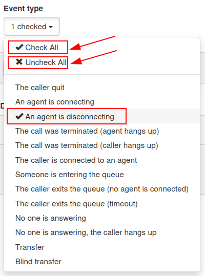 Типи подій у функції звітності черги Axivox.