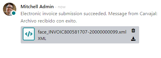 XML-файл рахунка Carvajal у чаті Odoo.