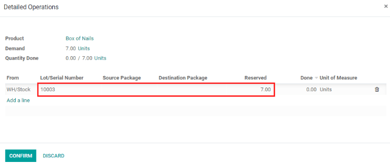 Детальний опис операцій показує, які партії відбираються для комплектування.