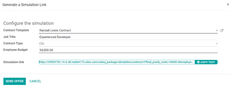 Надсилає співробітнику посилання на контракт.