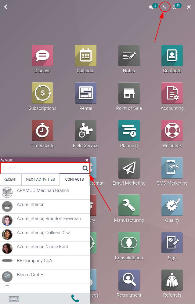 Використання віджета VoIP-телефонії для здійснення дзвінків.