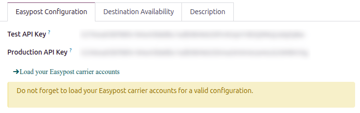 Load the Easypost carrier accounts into Odoo.
