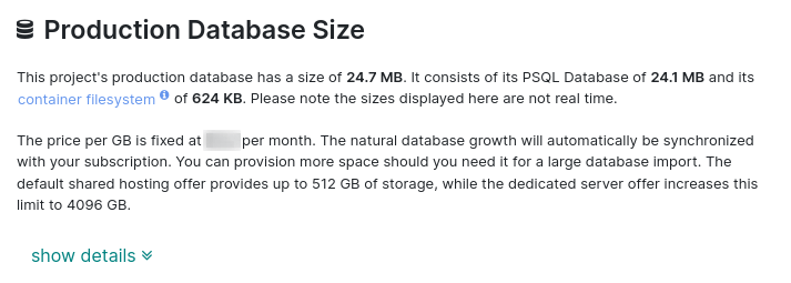 Налаштування розміру виробничої бази даних