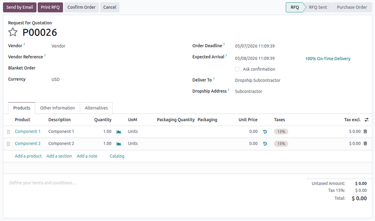 Запит цінової пропозиції постачальника на компоненти субпідрядного продукту, що постачаються за принципом прямої поставки.