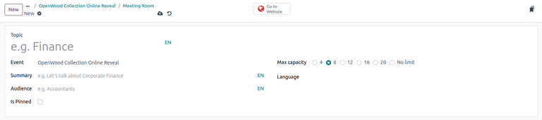 Форма кімнати для переговорів в Odoo Події.
