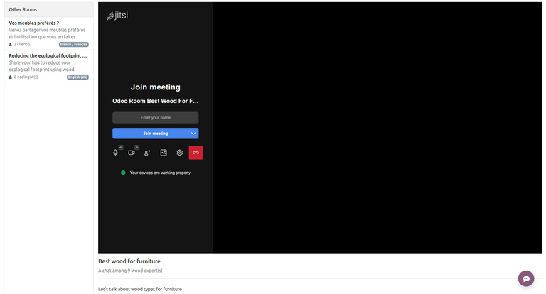 Кімната для переговорів на веб-сторінці в Odoo Події.