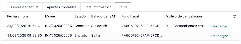 Скасований рядок рахунку на вкладці CFDI.