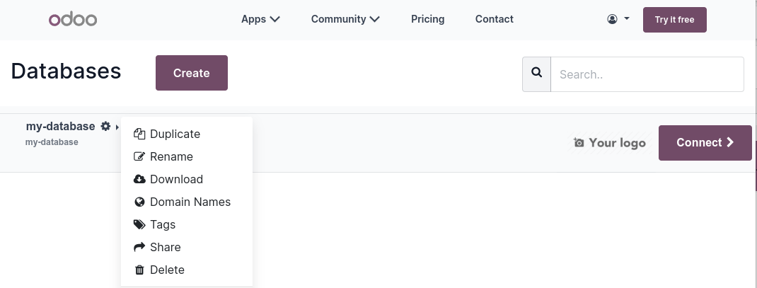 Завантаження резервної копії бази даних Odoo Online