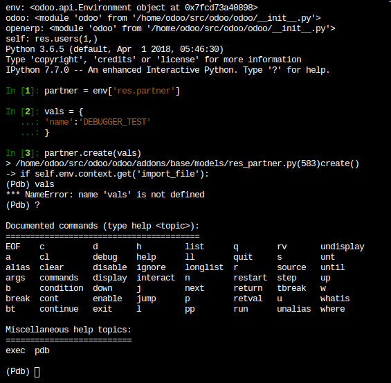 pdb, що працює в оболонці Odoo.sh
