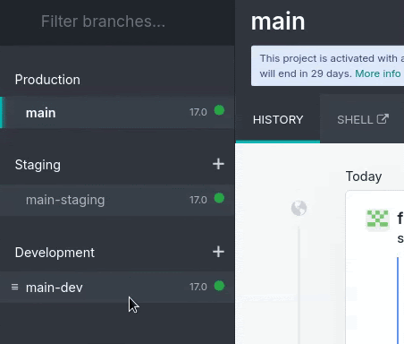 Зміна етапу гілки