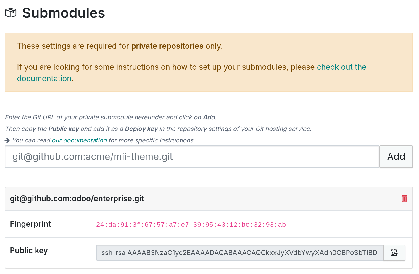 Налаштування підмодулів