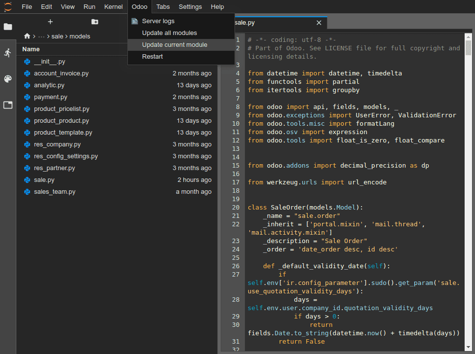 Використання редактора для оновлення поточного модуля