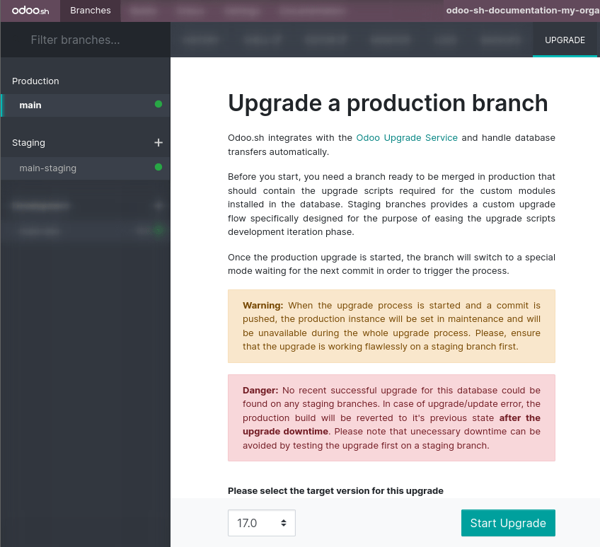 Вкладка оновлення гілок
