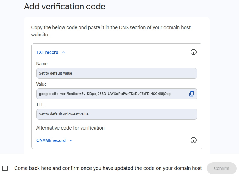 Копіювання значення TXT у Google Workspace