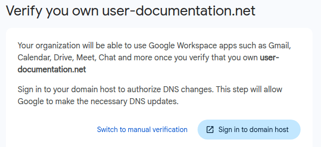 Перехід на ручне підтвердження домену в Google Workspace